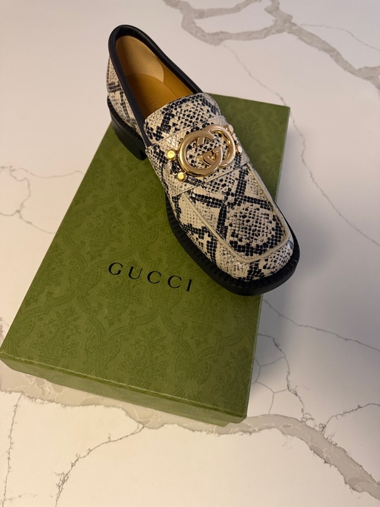 Gucci Black & White Snake-Print Marmont Loafers with Gold GG Authentic!! main image 6